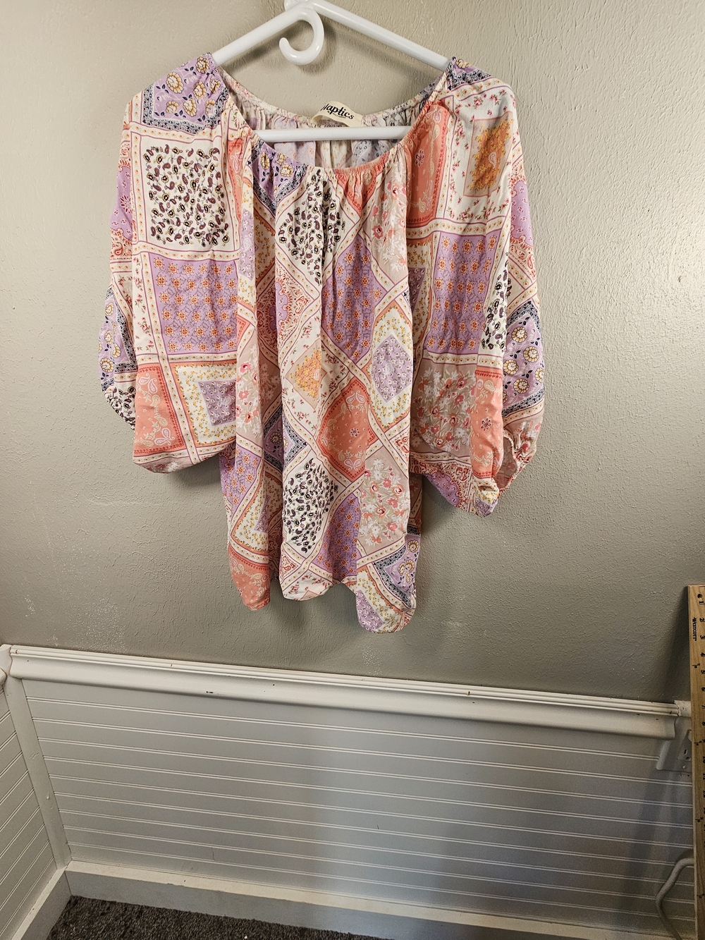 Patchwork Peasant Blouse in Pink & Lavender - Apt. 9